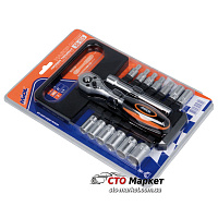 Набор инструмента 15 ед. (головки торцевые CRV с трещоткой 1/4), Миол (58-155)